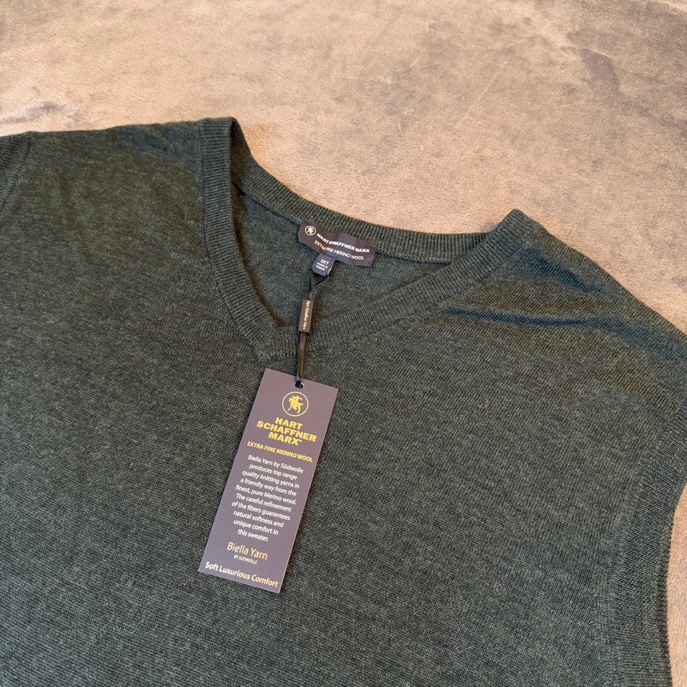 Hart Schaffner Marx Merino Wool Sweater Vest Mens 3X Large Tall Green V-Neck NWT
